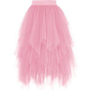 Tulle Pink for Women High Waist Elastic Midi Skirt Mesh Tutu Skirt